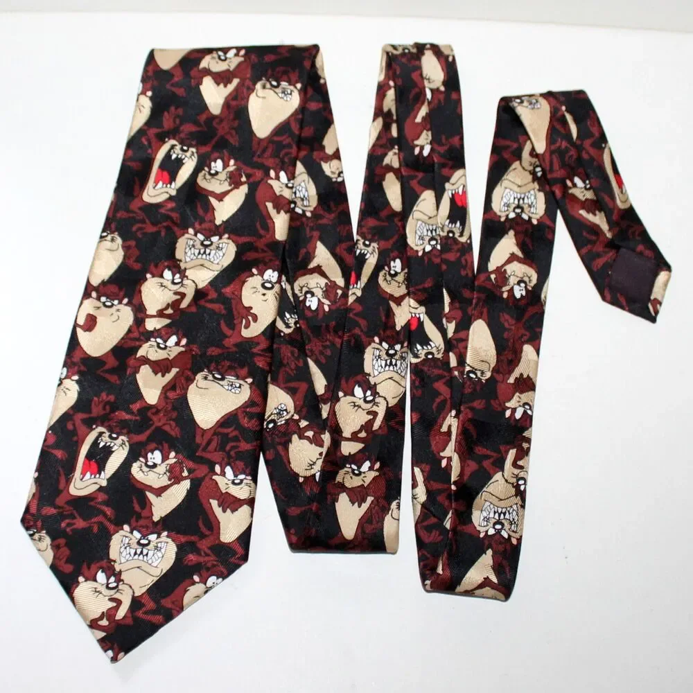 Vintage Tasmanian Devil Necktie Looney Tunes Mania 1996 black 100% silk cartoons